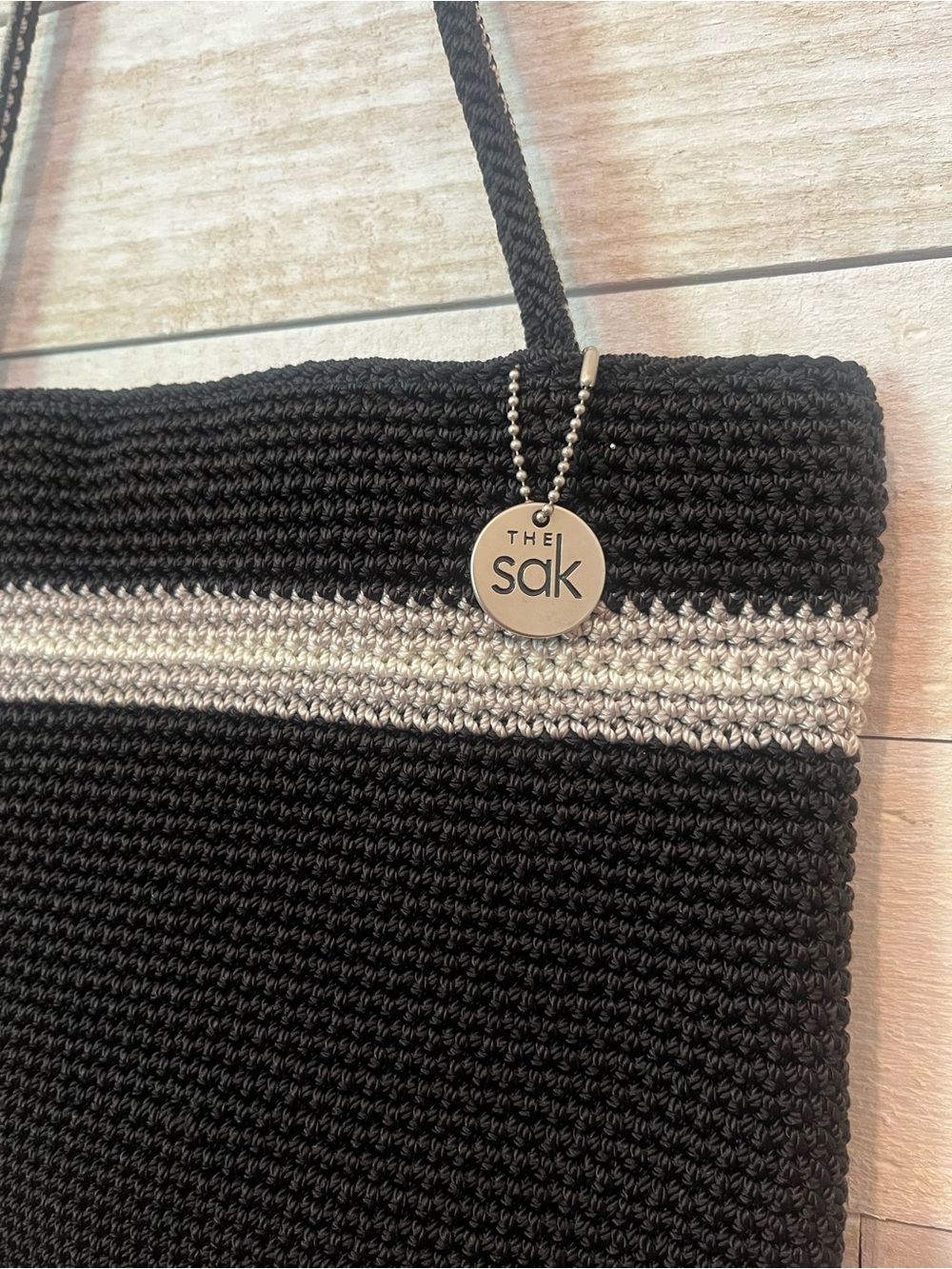 The Sak Black Crochet Tote Bag with Silver Accent Woven - Picture 6 of 10